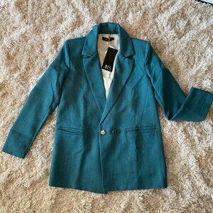 Teal Lined Oversized Blazer